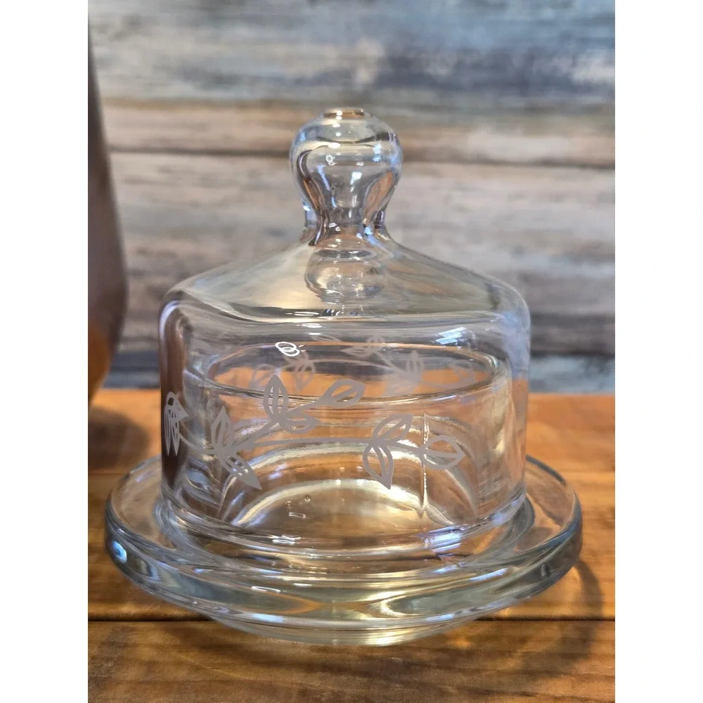 Vintage Princess House Heritage crystal Butter Dish Dome Etched‎ Floral Design